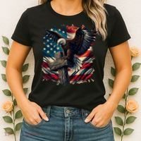 Grunge Distressed USA American Flag Christian Cross Eagle Women's T-Shirt thumb 2
