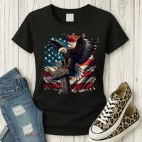 Grunge Distressed USA American Flag Christian Cross Eagle Women's T-Shirt thumb 3