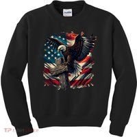 Grunge Distressed USA American Flag Christian Cross Eagle Kids Sweatshirt thumb 0