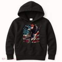 Grunge Distressed USA American Flag Christian Cross Eagle Kids Hoodie thumb 0