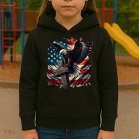 Grunge Distressed USA American Flag Christian Cross Eagle Kids Hoodie thumb 3