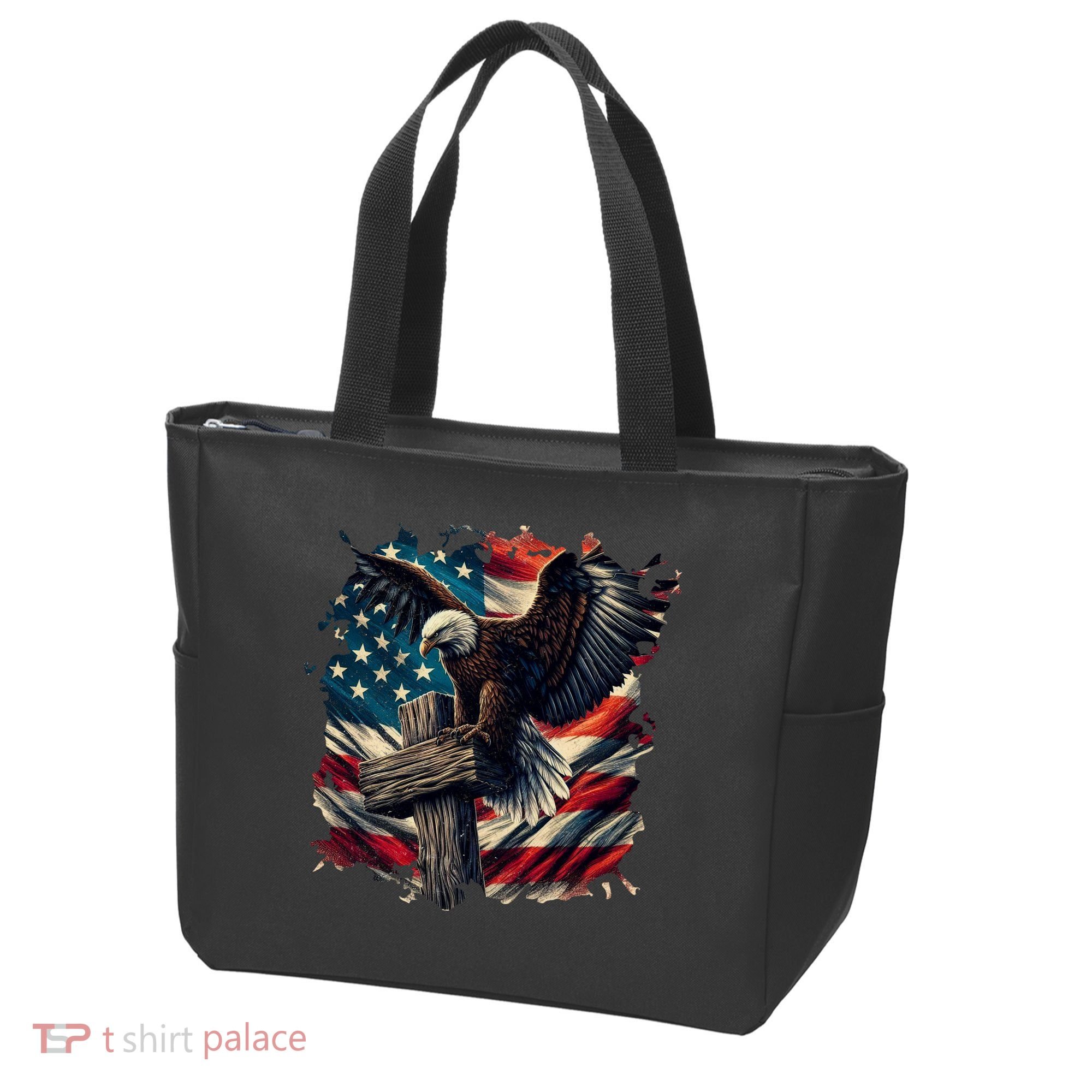 Grunge Distressed USA American Flag Christian Cross Eagle Tote Bag