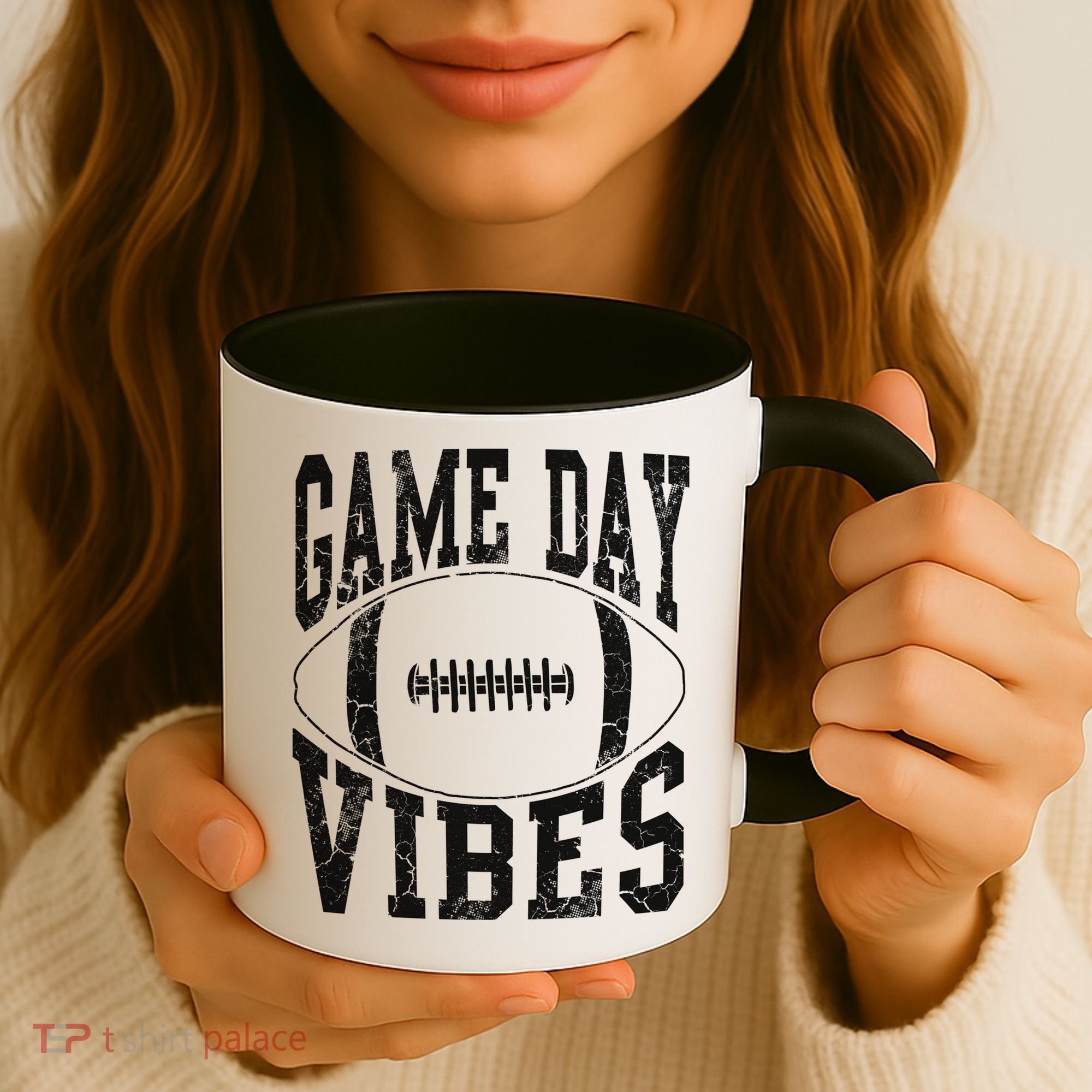Game Day Vibes Silver Football Apparel Gift Coffee Mug