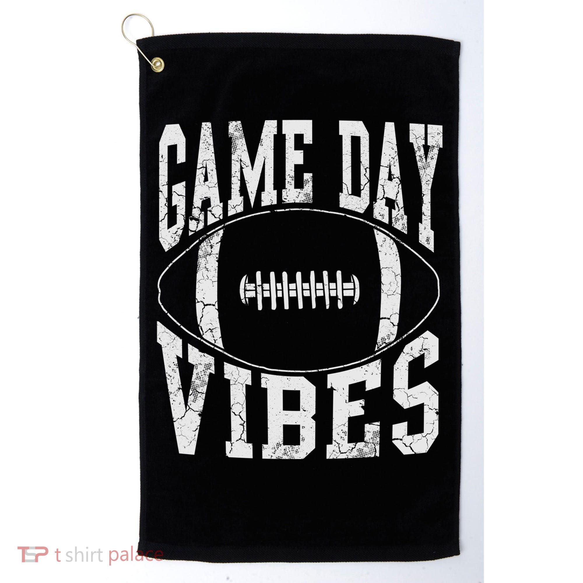 Game Day Vibes Silver Football Apparel Gift Golf Towel