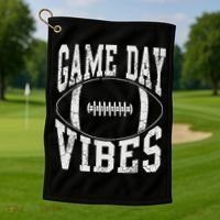 Game Day Vibes Silver Football Apparel Gift Golf Towel thumb 1