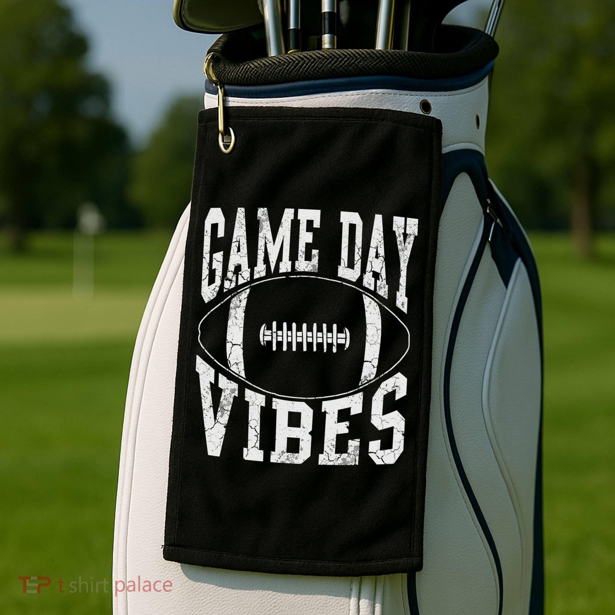 Game Day Vibes Silver Football Apparel Gift Golf Towel