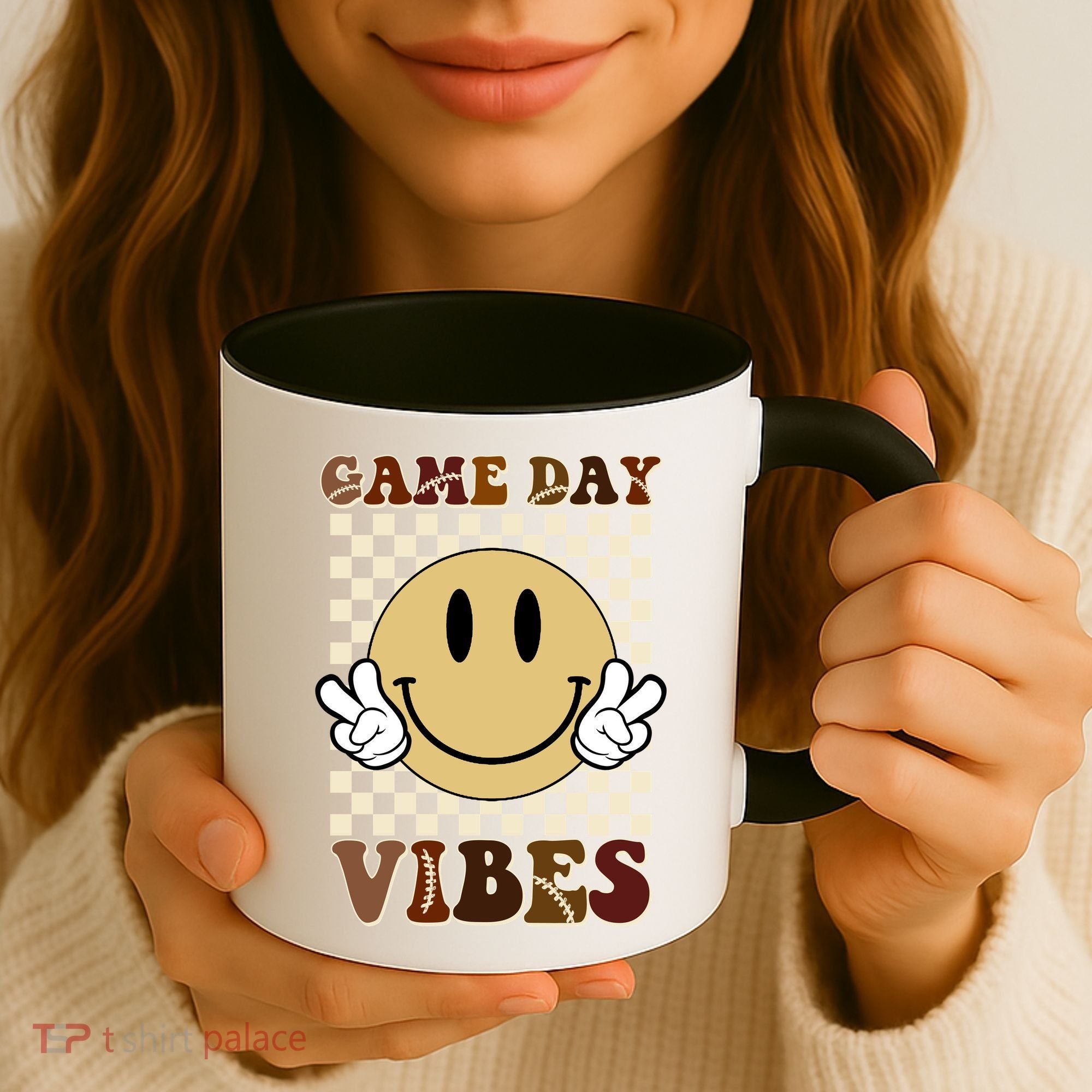 Game Day Vibes Retro Smile Football Coffee Mug