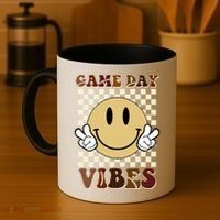 Game Day Vibes Retro Smile Football Coffee Mug thumb 4