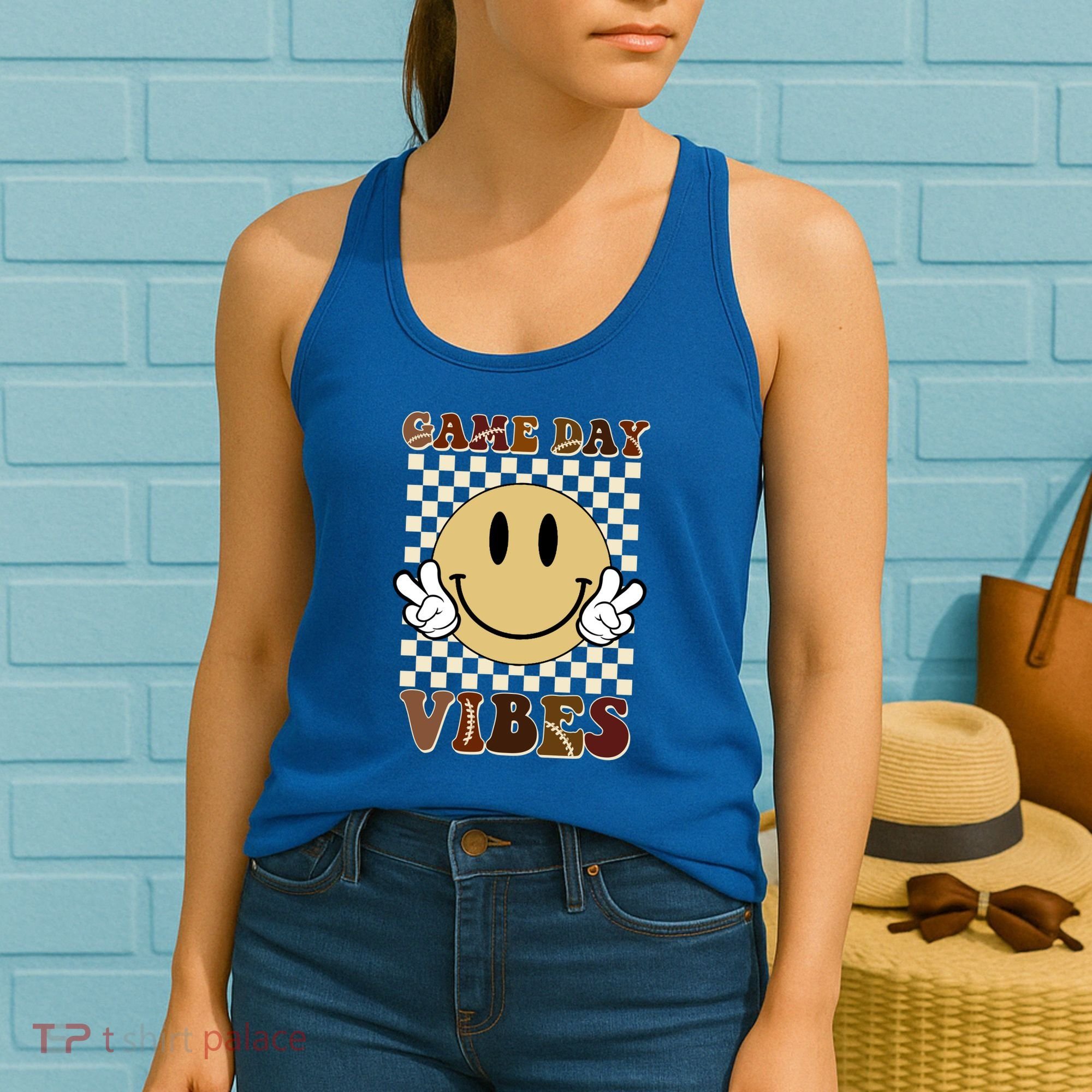 Game Day Vibes Retro Smile Football Women's Tank Top