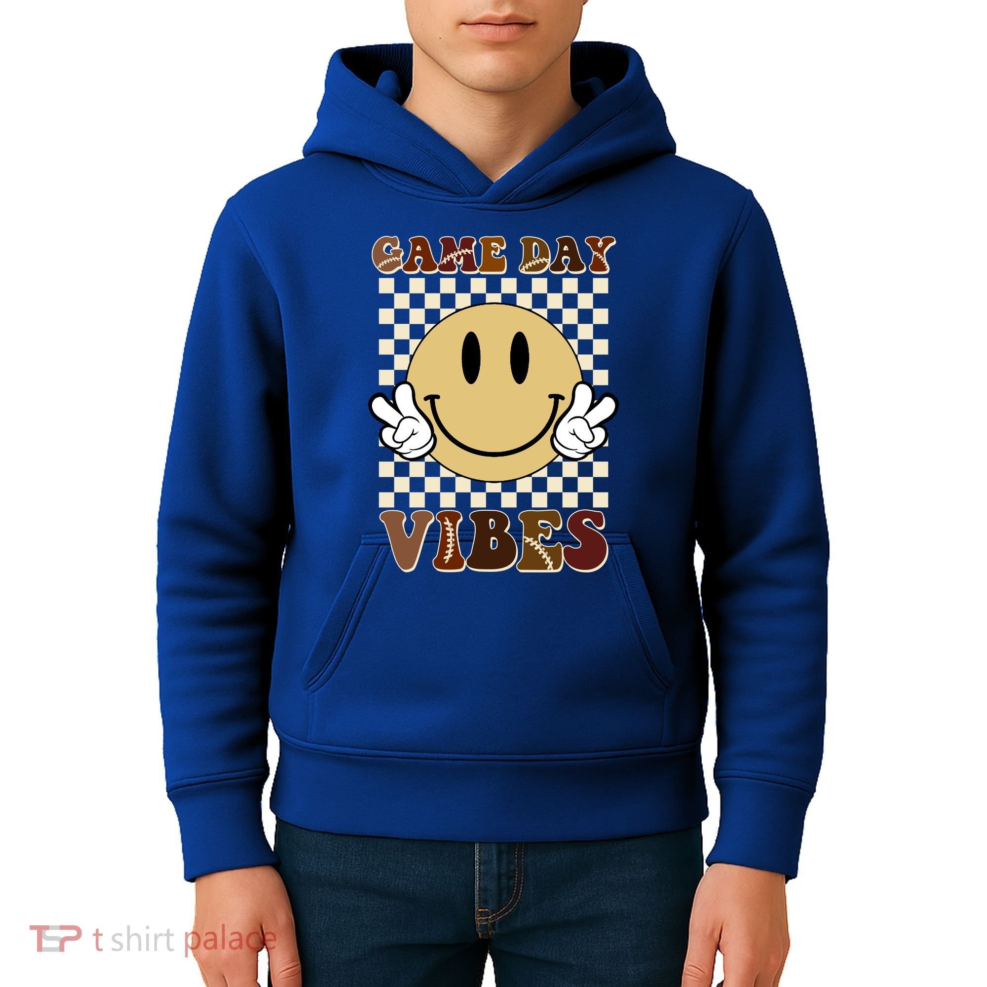 Game Day Vibes Retro Smile Football Kids Hoodie