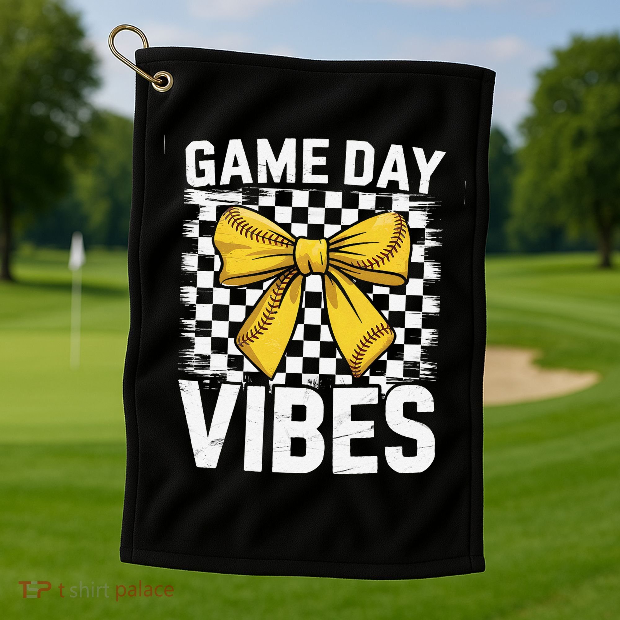 Game Day Vibes Coquette Bow Softball Mama Softball Girl Golf Towel