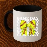 Game Day Vibes Coquette Bow Softball Mama Softball Girl Coffee Mug thumb 2