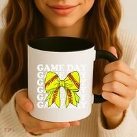 Game Day Vibes Coquette Bow Softball Mama Softball Girl Coffee Mug thumb 3
