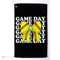 Game Day Vibes Coquette Bow Softball Mama Softball Girl Golf Towel thumb 0