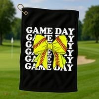 Game Day Vibes Coquette Bow Softball Mama Softball Girl Golf Towel thumb 1