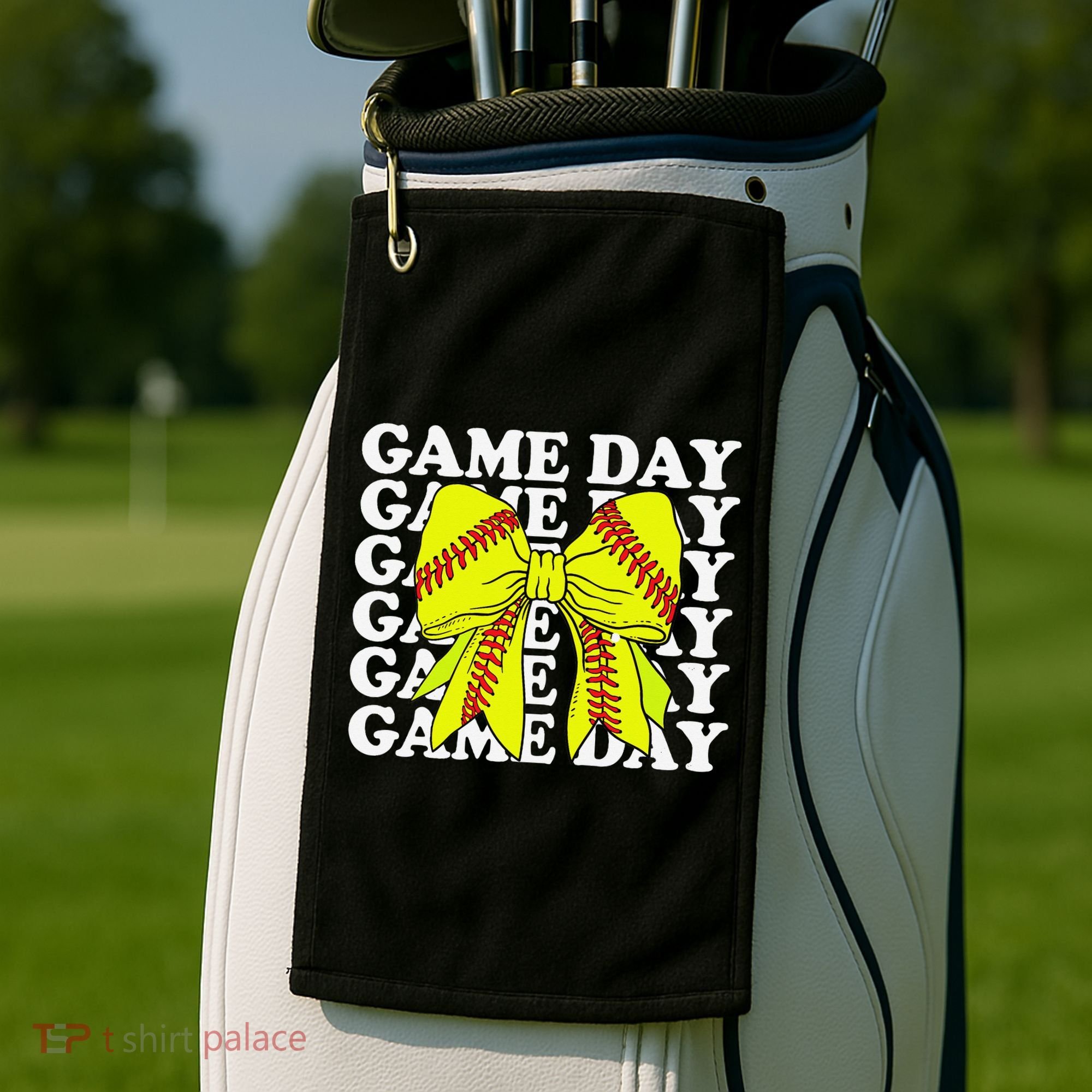 Game Day Vibes Coquette Bow Softball Mama Softball Girl Golf Towel
