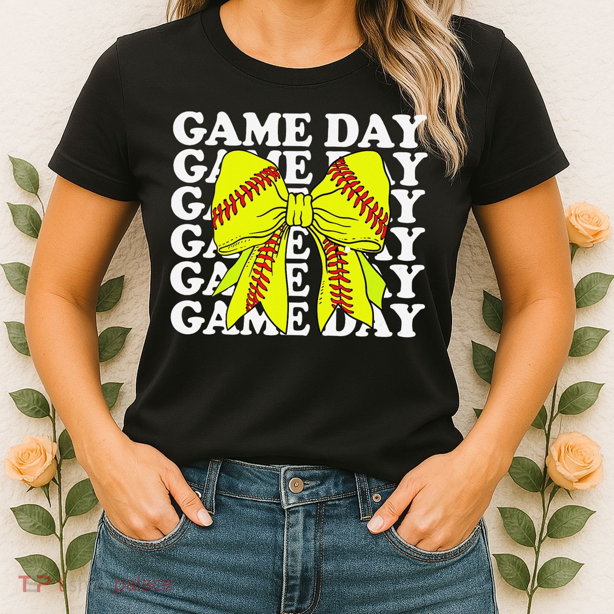 Game Day Vibes Coquette Bow Softball Mama Softball Girl Women's T-Shirt
