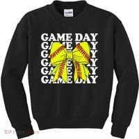 Game Day Vibes Coquette Bow Softball Mama Softball Girl Kids Sweatshirt thumb 0
