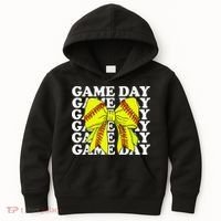 Game Day Vibes Coquette Bow Softball Mama Softball Girl Kids Hoodie thumb 0