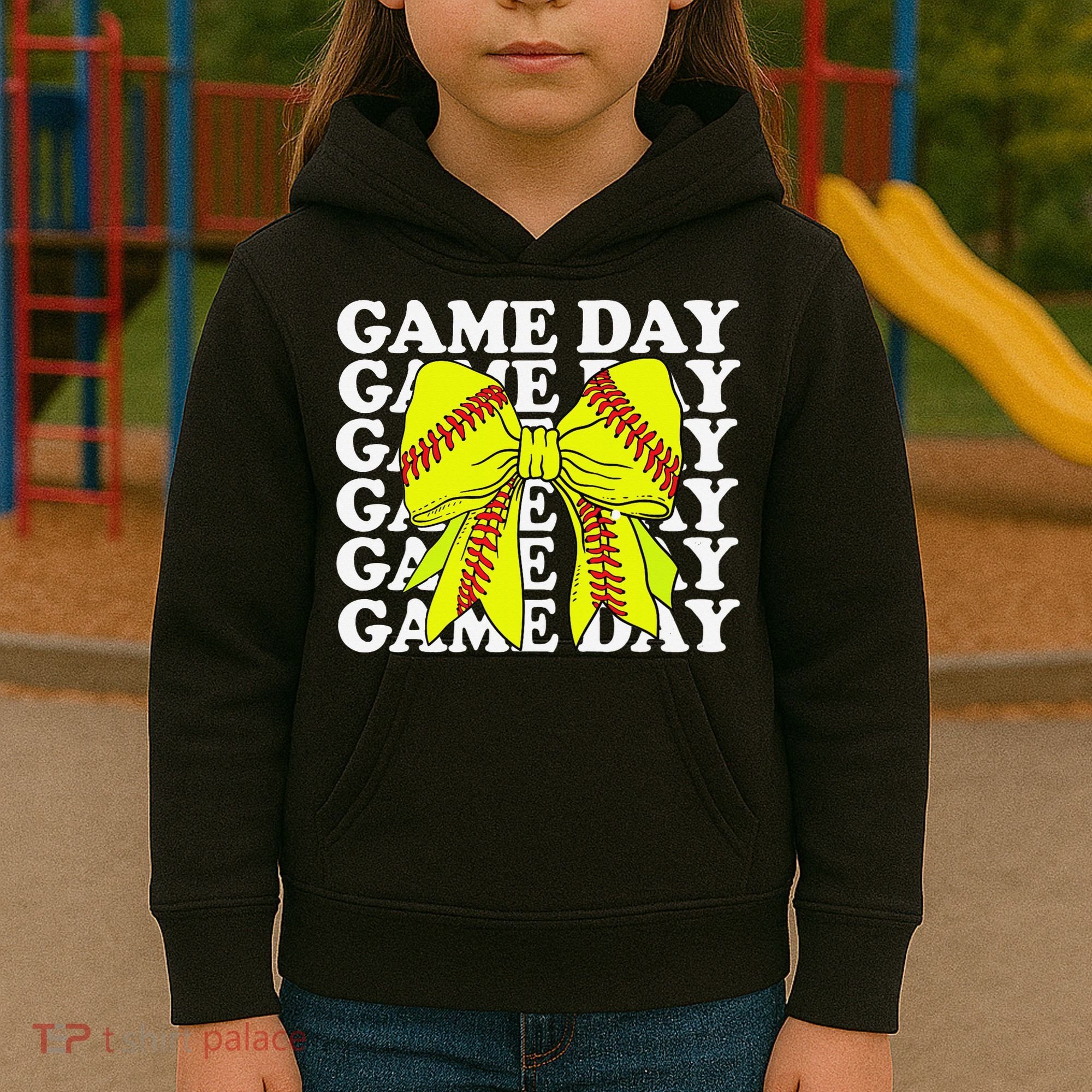Game Day Vibes Coquette Bow Softball Mama Softball Girl Kids Hoodie