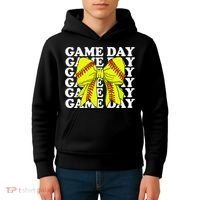 Game Day Vibes Coquette Bow Softball Mama Softball Girl Kids Hoodie thumb 4