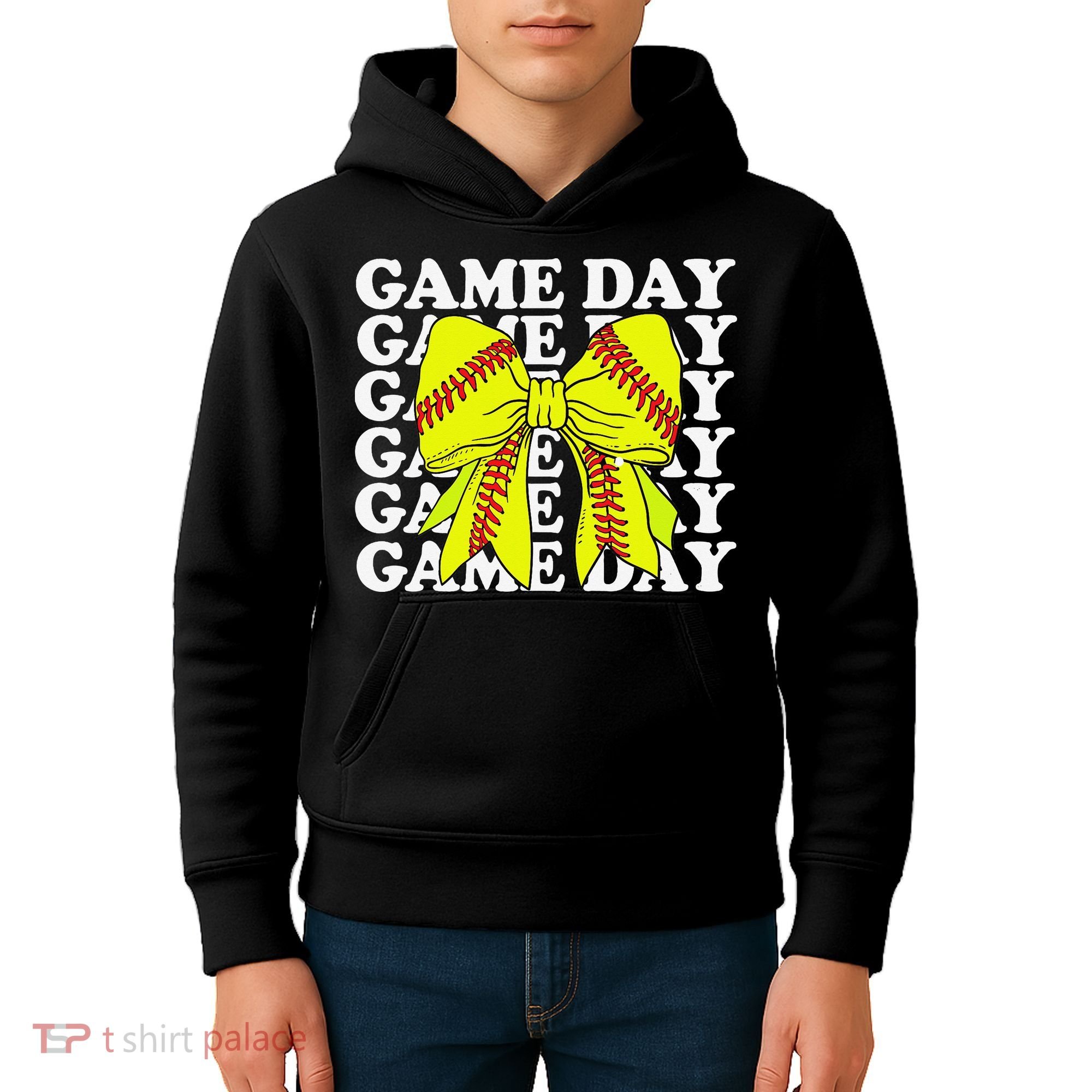 Game Day Vibes Coquette Bow Softball Mama Softball Girl Kids Hoodie