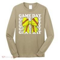 Game Day Vibes Coquette Bow Softball Mama Softball Girl Long Sleeve Shirt thumb 0