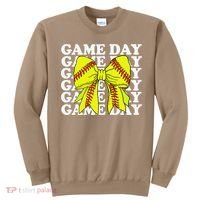 Game Day Vibes Coquette Bow Softball Mama Softball Girl Sweatshirt thumb 0