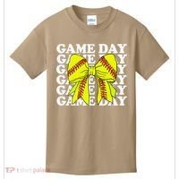 Game Day Vibes Coquette Bow Softball Mama Softball Girl Kids T-Shirt thumb 0