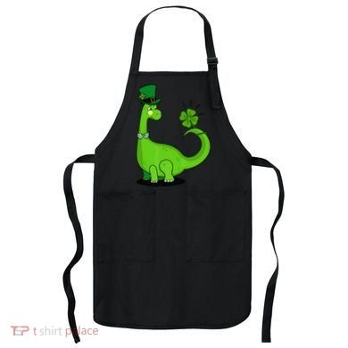 Green Dino With A FourLeaf Clover Tail: St. Patrick's Day Apron