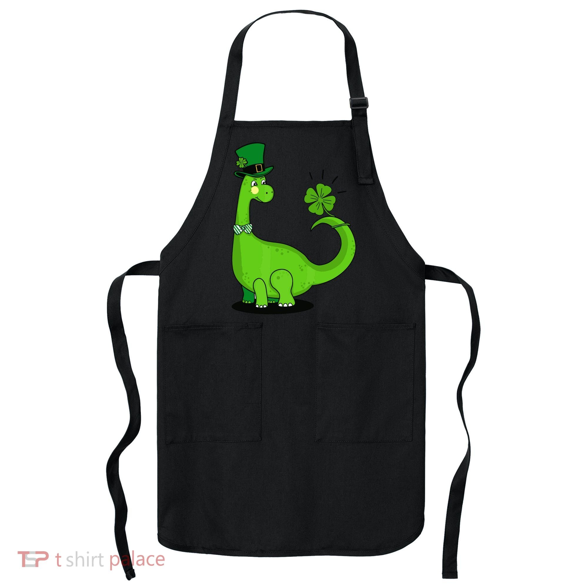Green Dino With A FourLeaf Clover Tail: St. Patrick's Day Apron