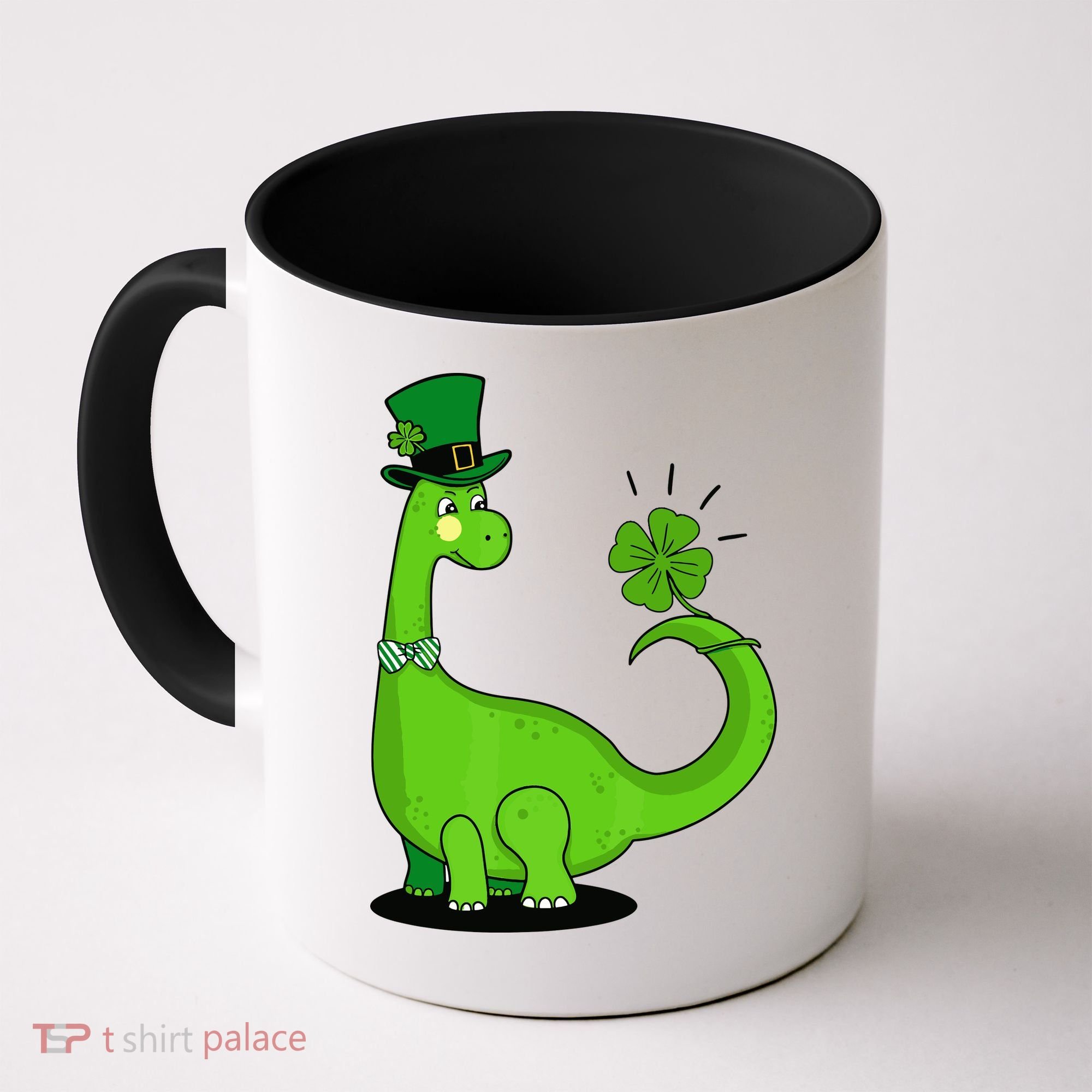 Green Dino With A FourLeaf Clover Tail: St. Patrick's Day Coffee Mug