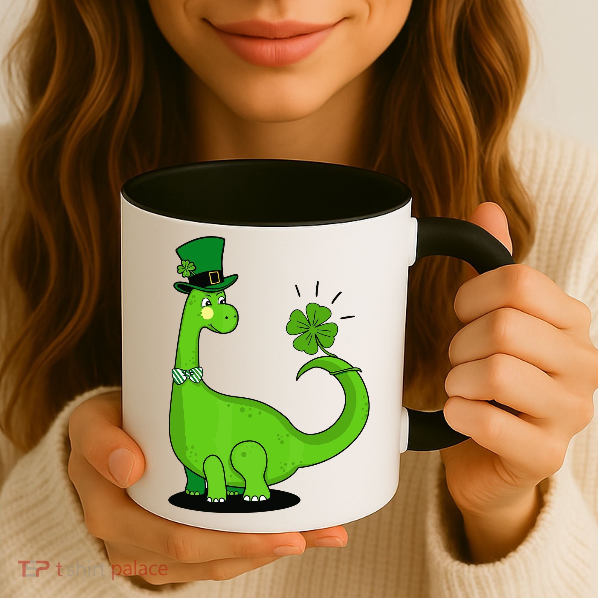 Green Dino With A FourLeaf Clover Tail: St. Patrick's Day Coffee Mug