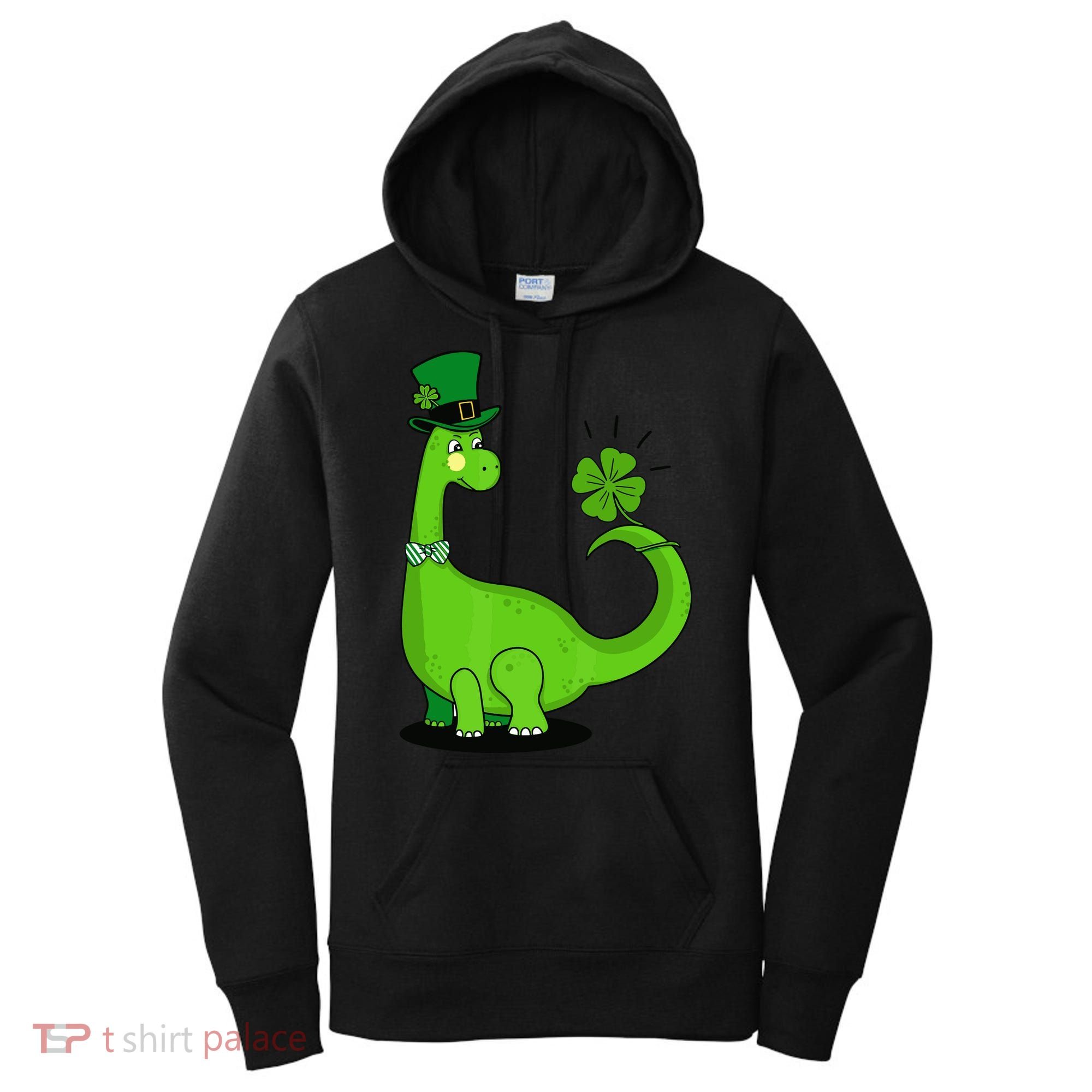 Green Dino With A FourLeaf Clover Tail: St. Patrick's Day Women's Hoodie