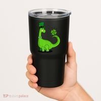 Green Dino With A FourLeaf Clover Tail: St. Patrick's Day Tumbler thumb 2