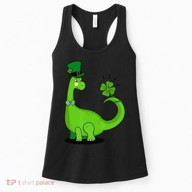 Green Dino With A FourLeaf Clover Tail: St. Patrick's Day Women's Tank Top