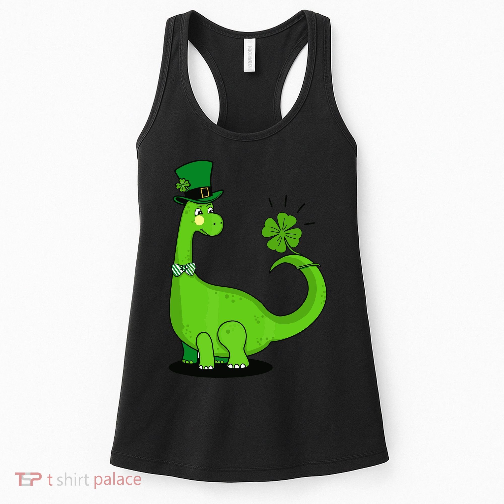 Green Dino With A FourLeaf Clover Tail: St. Patrick's Day Women's Tank Top