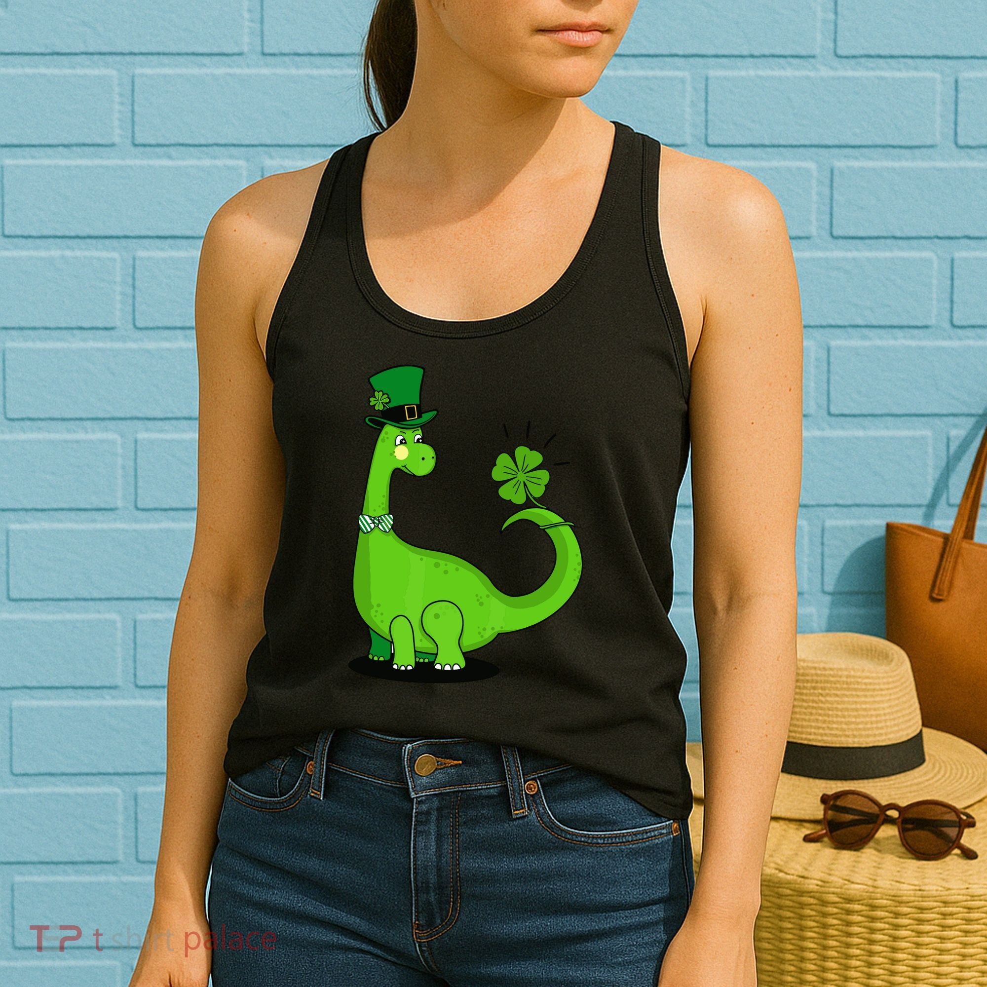 Green Dino With A FourLeaf Clover Tail: St. Patrick's Day Women's Tank Top