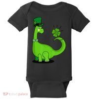 Green Dino With A FourLeaf Clover Tail: St. Patrick's Day Baby Bodysuit thumb 0