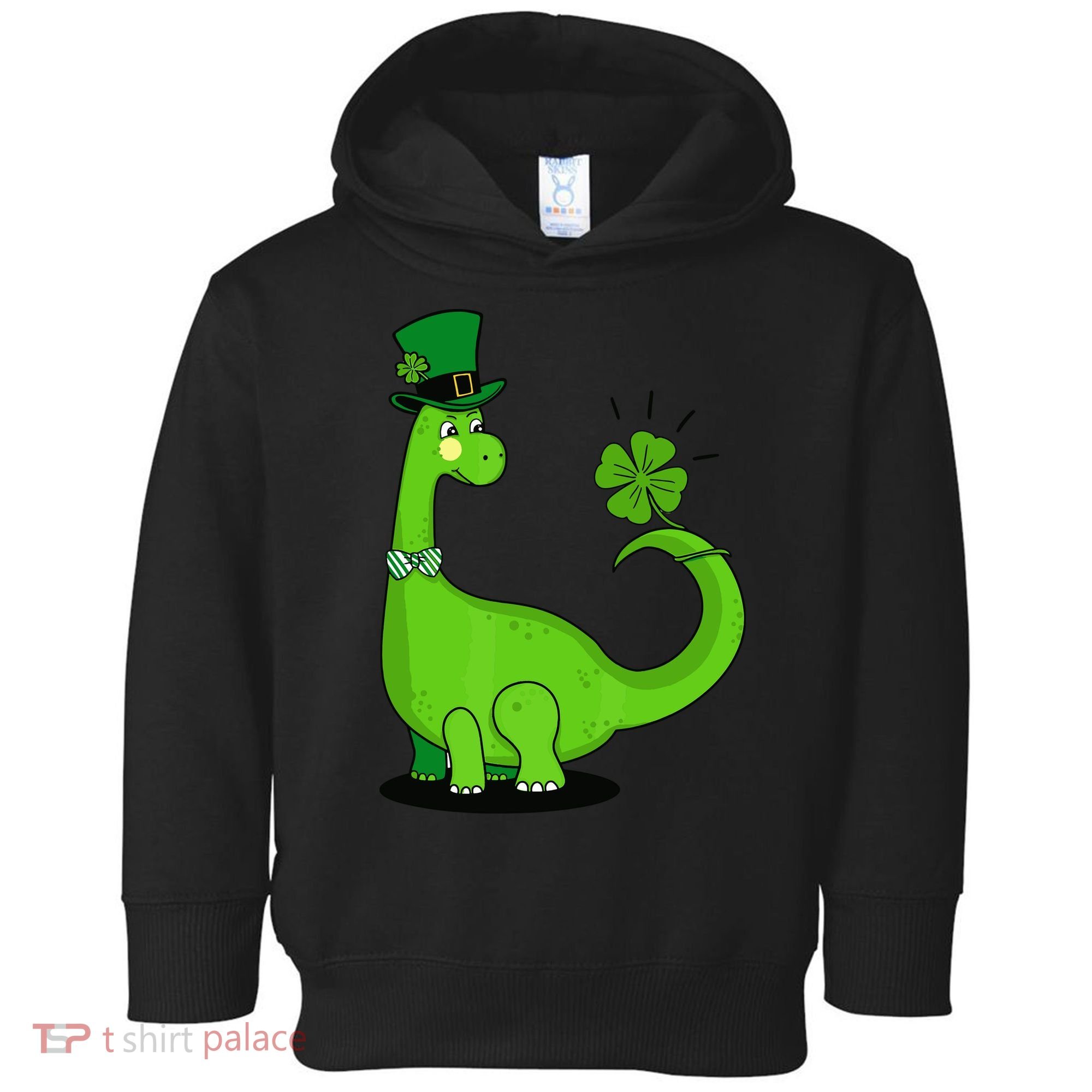 Green Dino With A FourLeaf Clover Tail: St. Patrick's Day Toddler Hoodie
