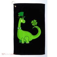 Green Dino With A FourLeaf Clover Tail: St. Patrick's Day Golf Towel thumb 0