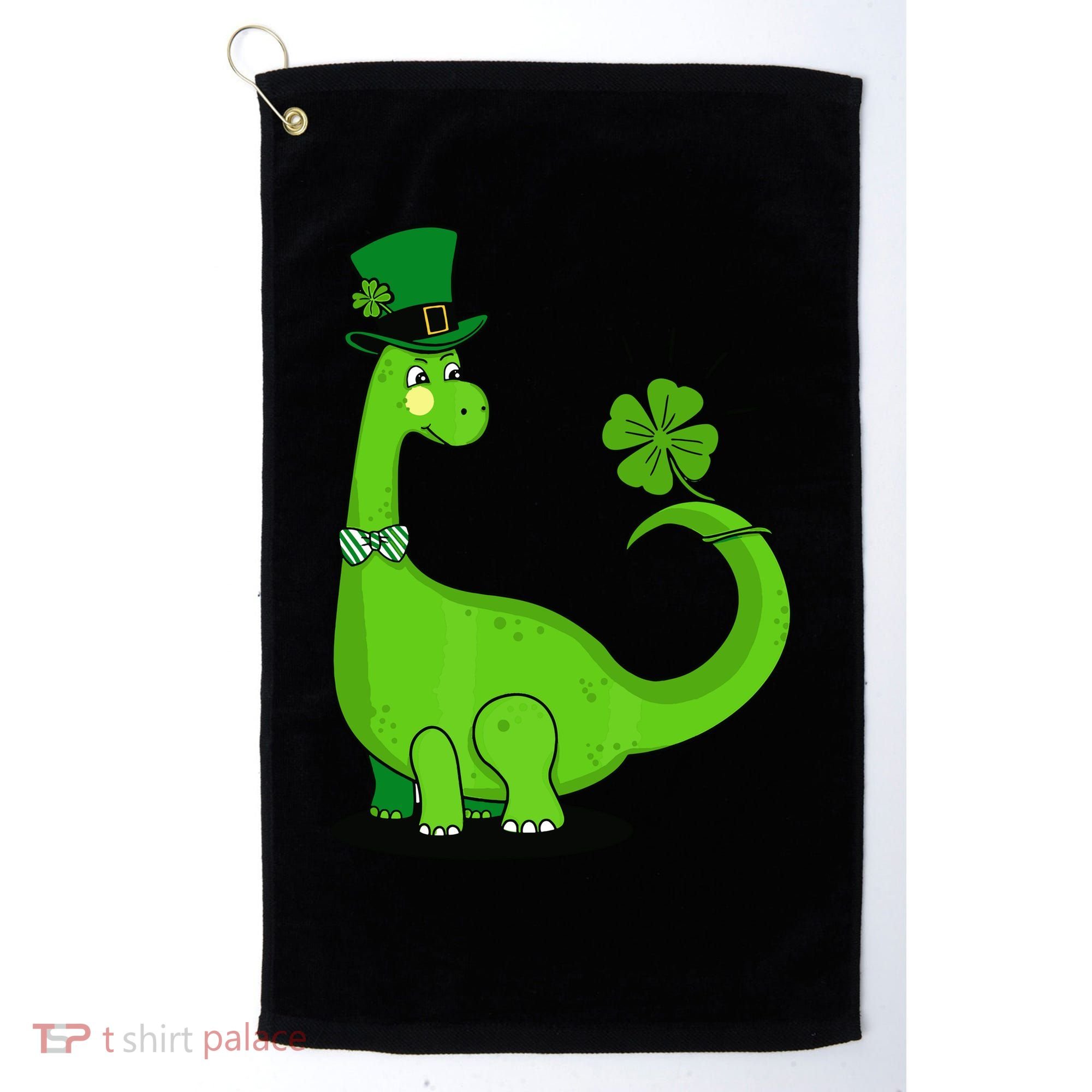 Green Dino With A FourLeaf Clover Tail: St. Patrick's Day Golf Towel