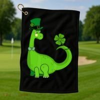 Green Dino With A FourLeaf Clover Tail: St. Patrick's Day Golf Towel thumb 1
