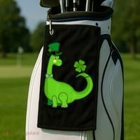 Green Dino With A FourLeaf Clover Tail: St. Patrick's Day Golf Towel thumb 2