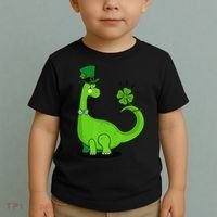 Green Dino With A FourLeaf Clover Tail: St. Patrick's Day Toddler T-Shirt thumb 2