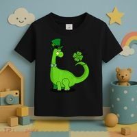 Green Dino With A FourLeaf Clover Tail: St. Patrick's Day Toddler T-Shirt thumb 3