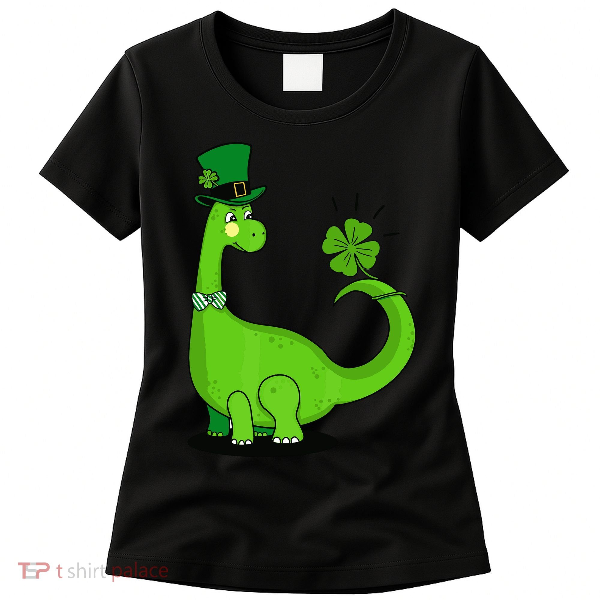 Green Dino With A FourLeaf Clover Tail: St. Patrick's Day Women's T-Shirt