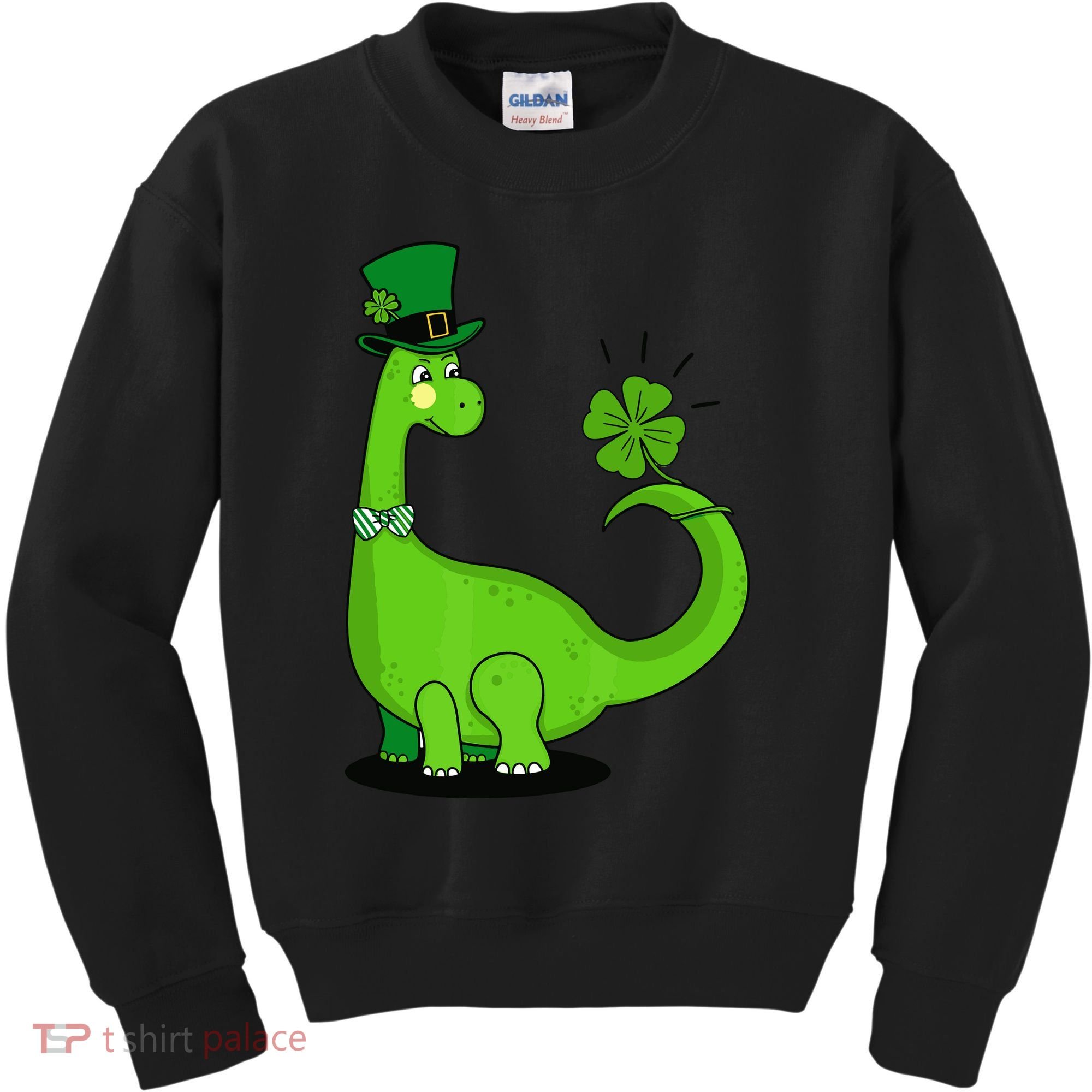 Green Dino With A FourLeaf Clover Tail: St. Patrick's Day Kids Sweatshirt