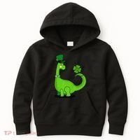 Green Dino With A FourLeaf Clover Tail: St. Patrick's Day Kids Hoodie thumb 0