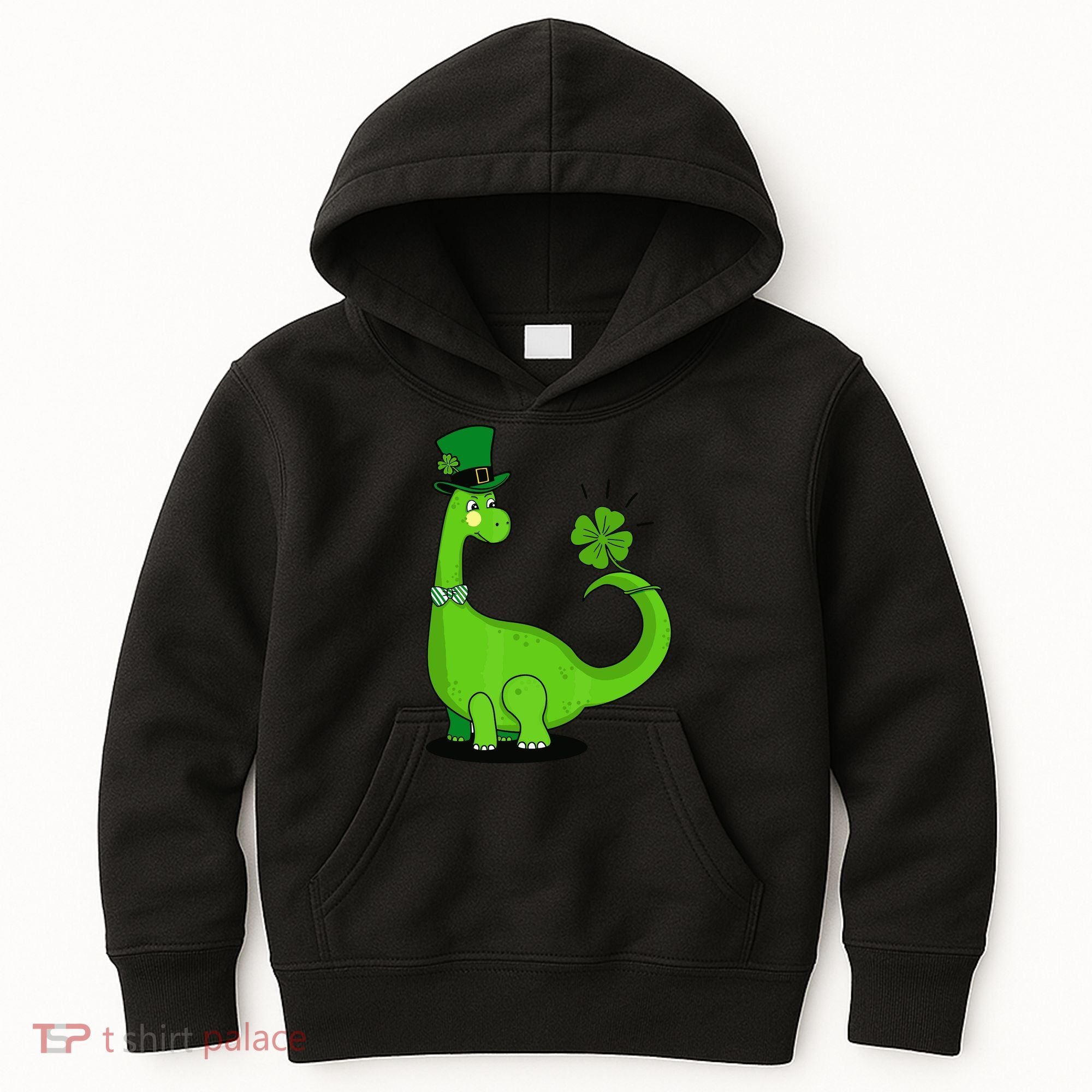Green Dino With A FourLeaf Clover Tail: St. Patrick's Day Kids Hoodie